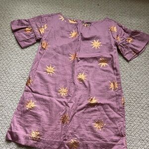 Tea Collection Mauve Shift Dress with Gold Star Print EUC sz 7